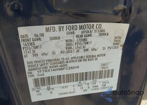 2008 Ford F-150 Stx/Xl/Xlt from USA, damaged, VIN 1FTRX14W88FC25010